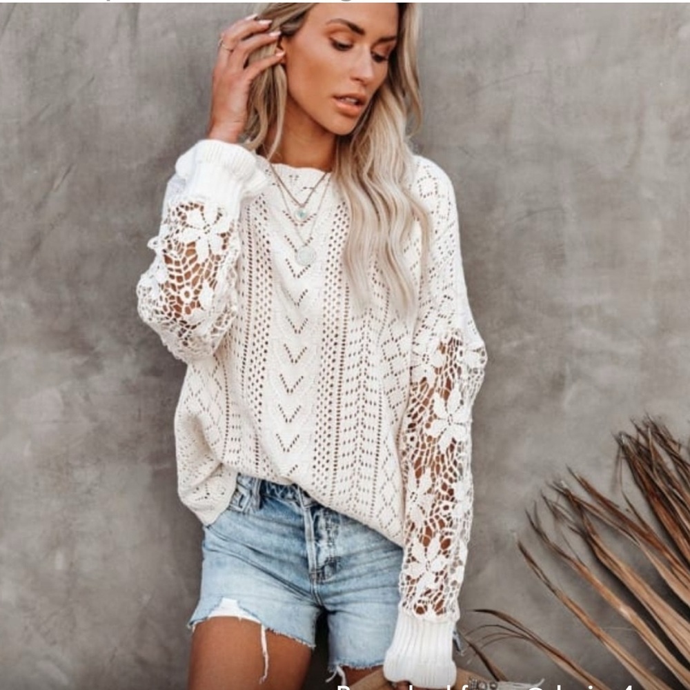Suvimaga Cool White Crochet Sweater
Lace Sleeves Size S